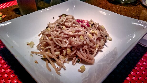 Food 2015 Whole grain spaghetti with corn, cherry tomatoes, and marscapone cheese #blueapron