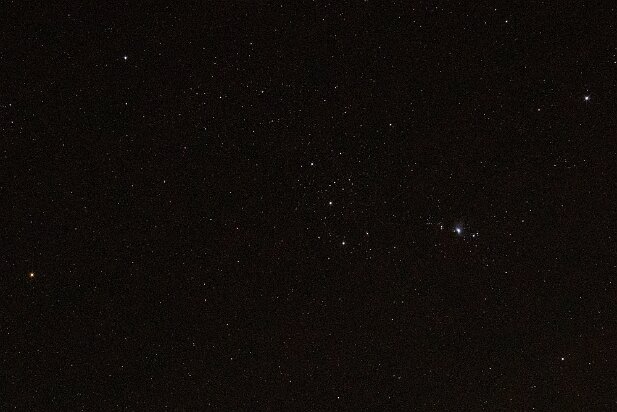 Orion If you zoom in, you can see the orion nebula in his sword. Also, you can spot the orange gas giant, Betelgeuse.